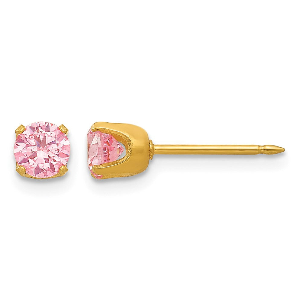Inverness Stainless Steel 24K Gold-plated 5mm Pink CZ Post Piercing Earrings