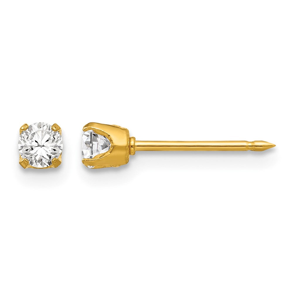 Inverness Stainless Steel 24K Gold-plated 3mm CZ Post Piercing Earrings
