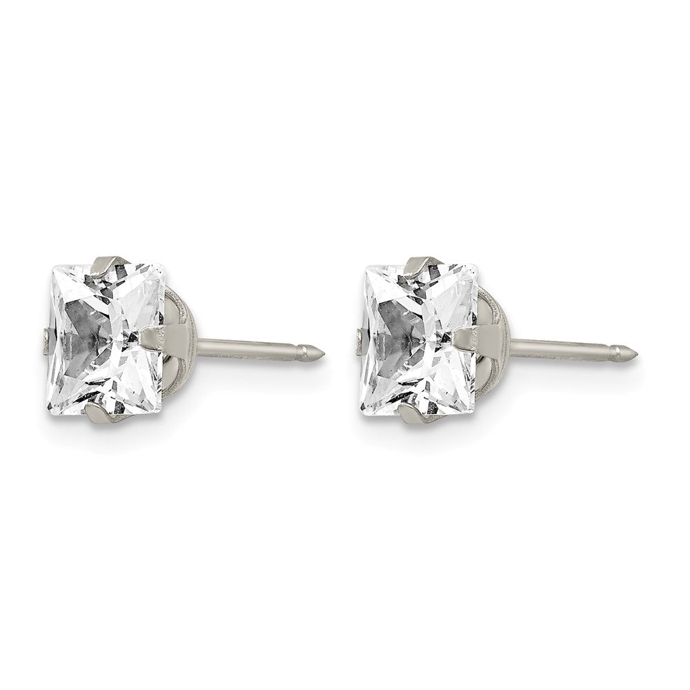 Inverness Stainless Steel 7mm Faceted Square CZ Post Piercing Earrings
