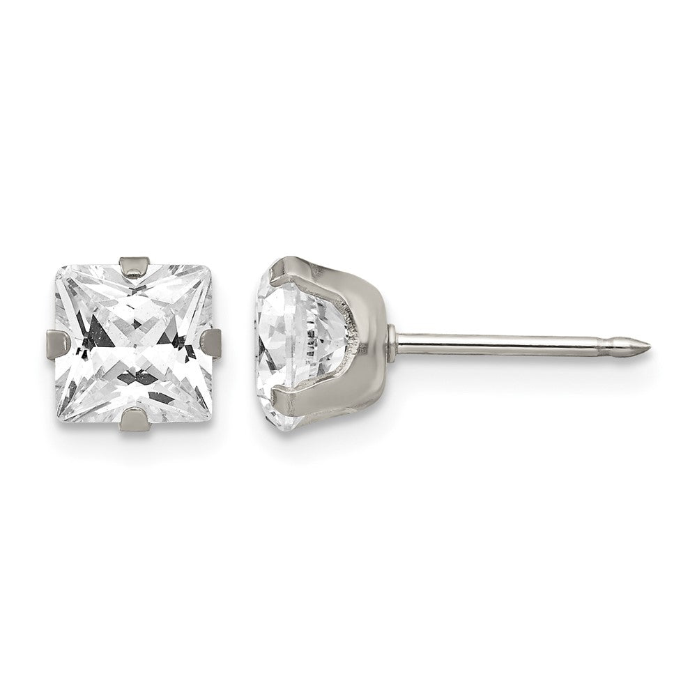 Inverness Stainless Steel 7mm Faceted Square CZ Post Piercing Earrings