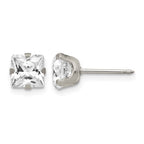 Inverness Stainless Steel 7mm Faceted Square CZ Post Piercing Earrings