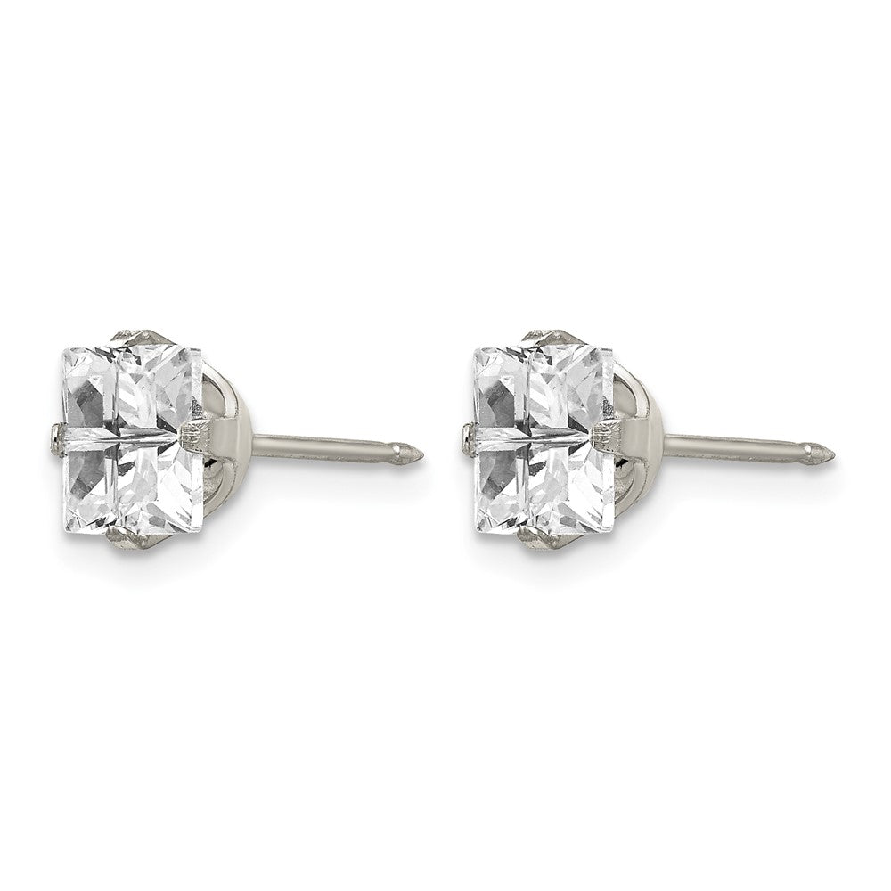 Inverness Stainless Steel 7mm Faceted Square CZ Post Piercing Earrings