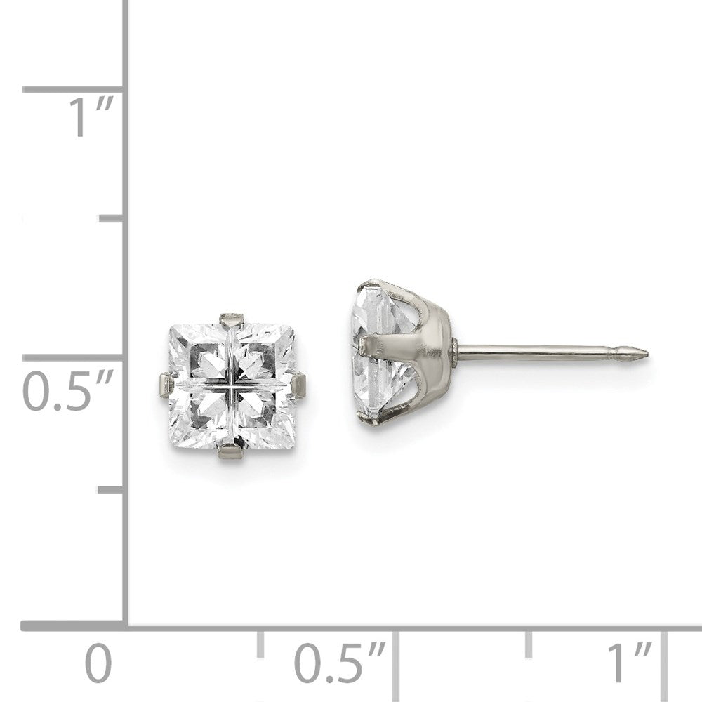 Inverness Stainless Steel 7mm Faceted Square CZ Post Piercing Earrings