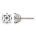Inverness Stainless Steel 7mm Faceted Square CZ Post Piercing Earrings