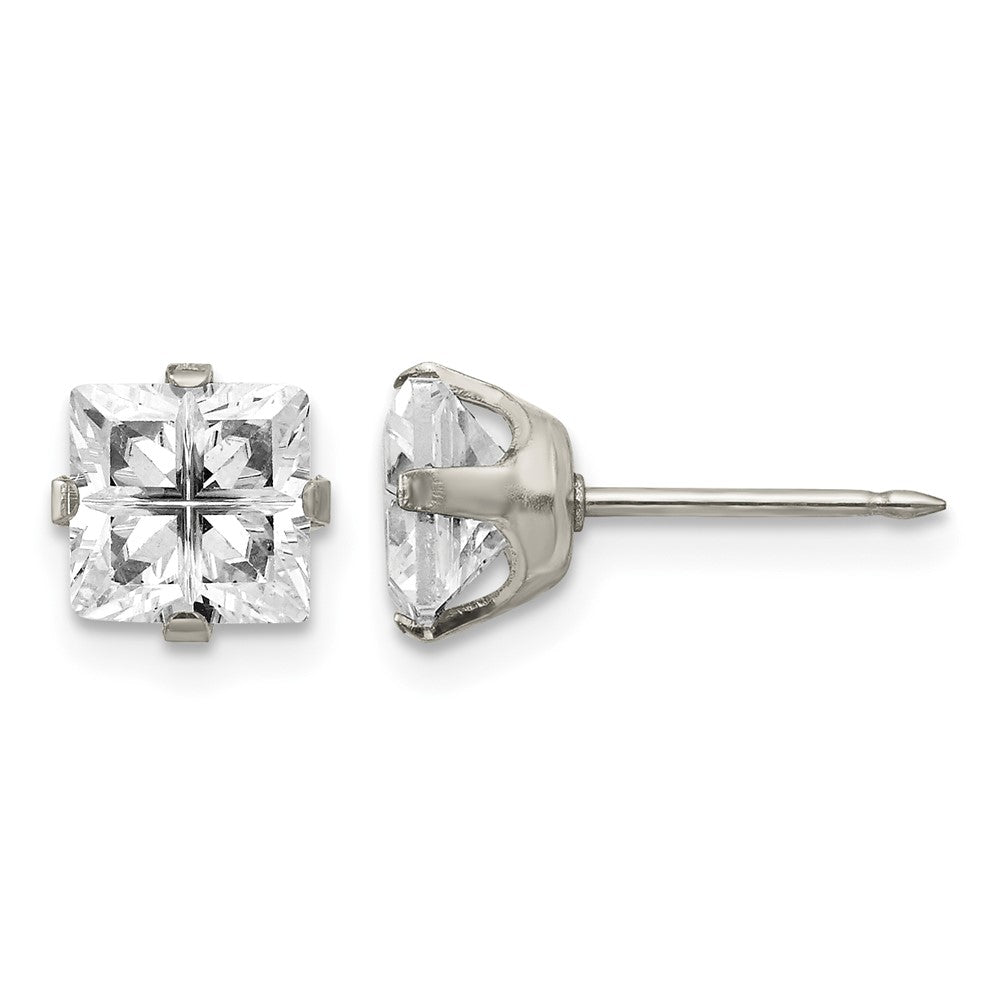 Inverness Stainless Steel 7mm Faceted Square CZ Post Piercing Earrings