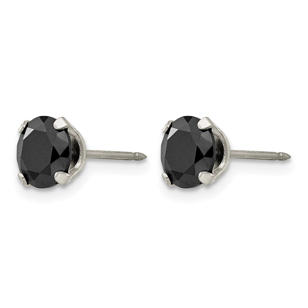 Inverness Stainless Steel 7mm Black CZ Post Piercing Earrings