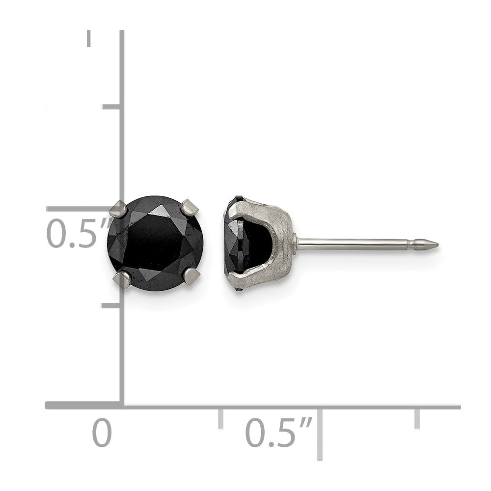 Inverness Stainless Steel 7mm Black CZ Post Piercing Earrings