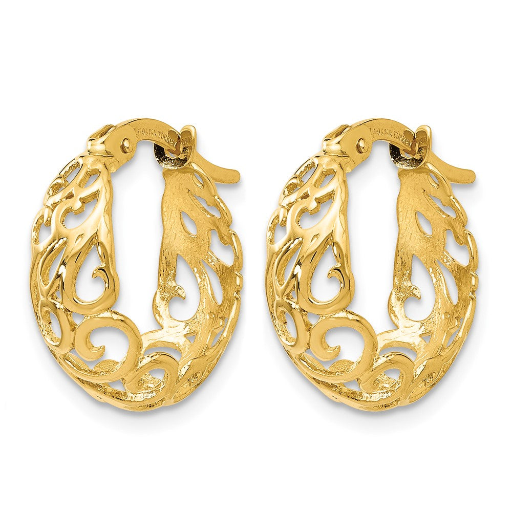 14K Polished Filigree Hoop Earrings