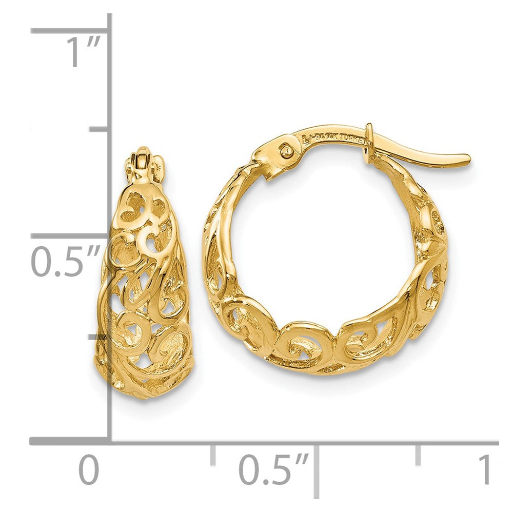 14K Polished Filigree Hoop Earrings