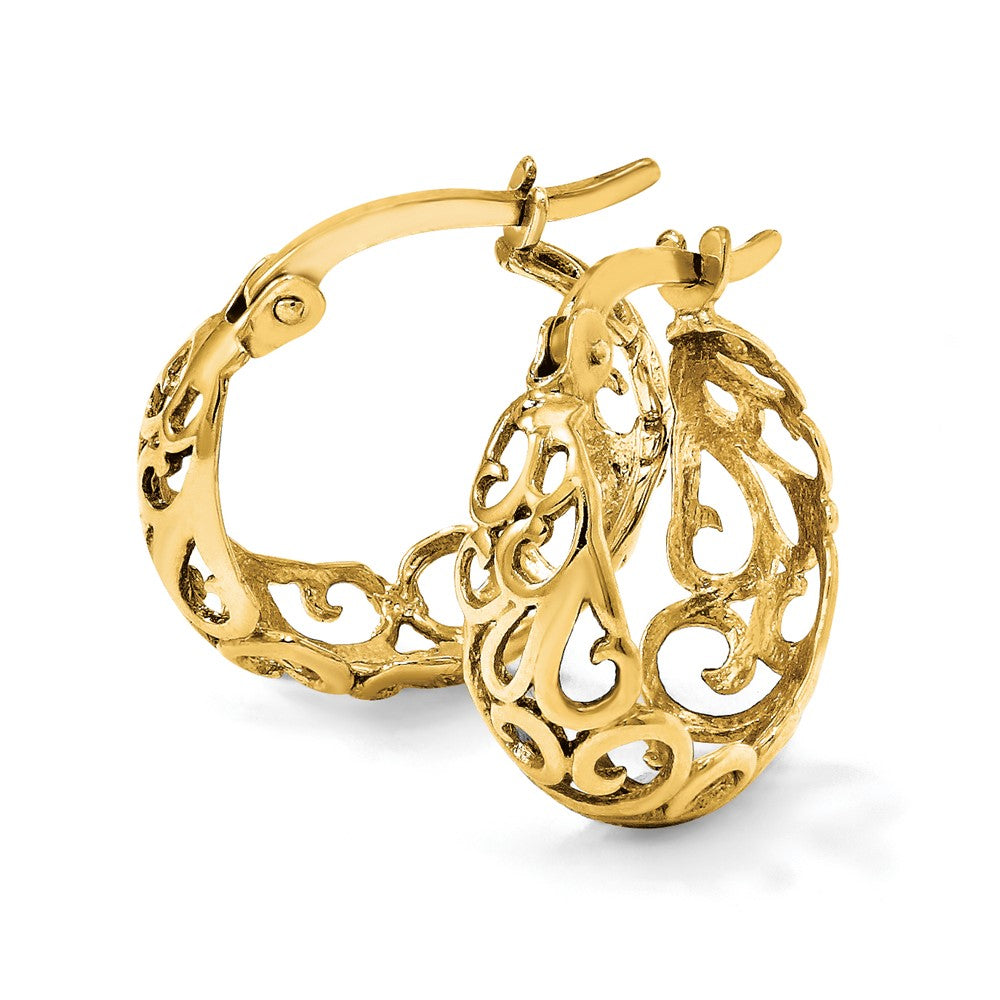 14K Polished Filigree Hoop Earrings