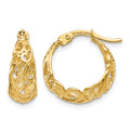 14K Polished Filigree Hoop Earrings