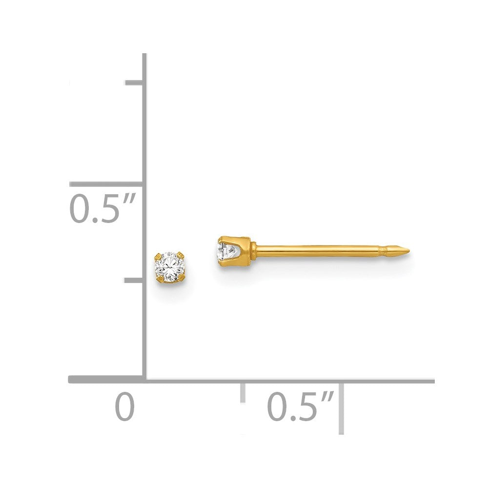 Inverness Stainless Steel 24K Gold-plated 2mm CZ Post Piercing Earrings