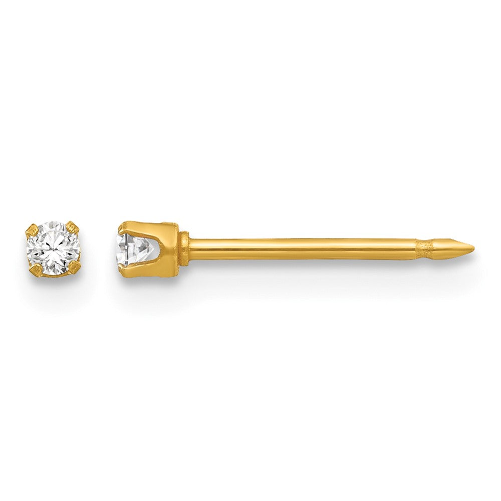 Inverness Stainless Steel 24K Gold-plated 2mm CZ Post Piercing Earrings
