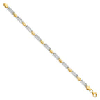14K with Rhodium Polished and Diamond-cut Rectangle 7 inch Bracelet