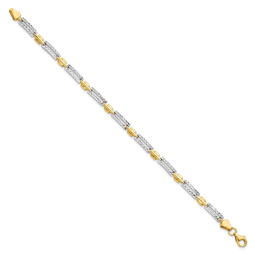 14K with Rhodium Polished and Diamond-cut Rectangle 7 inch Bracelet