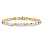14K with Rhodium Polished and Diamond-cut Rectangle 7 inch Bracelet