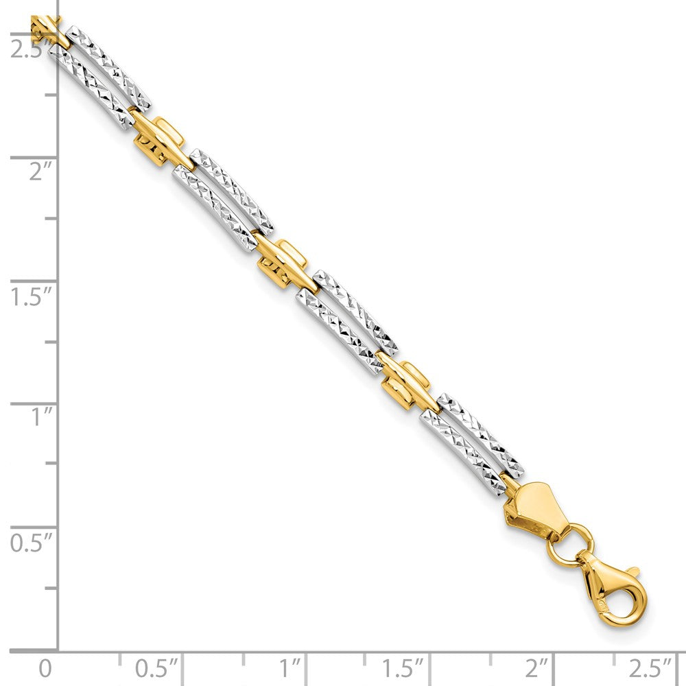 14K with Rhodium Polished and Diamond-cut Rectangle 7 inch Bracelet