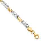 14K with Rhodium Polished and Diamond-cut Rectangle 7 inch Bracelet