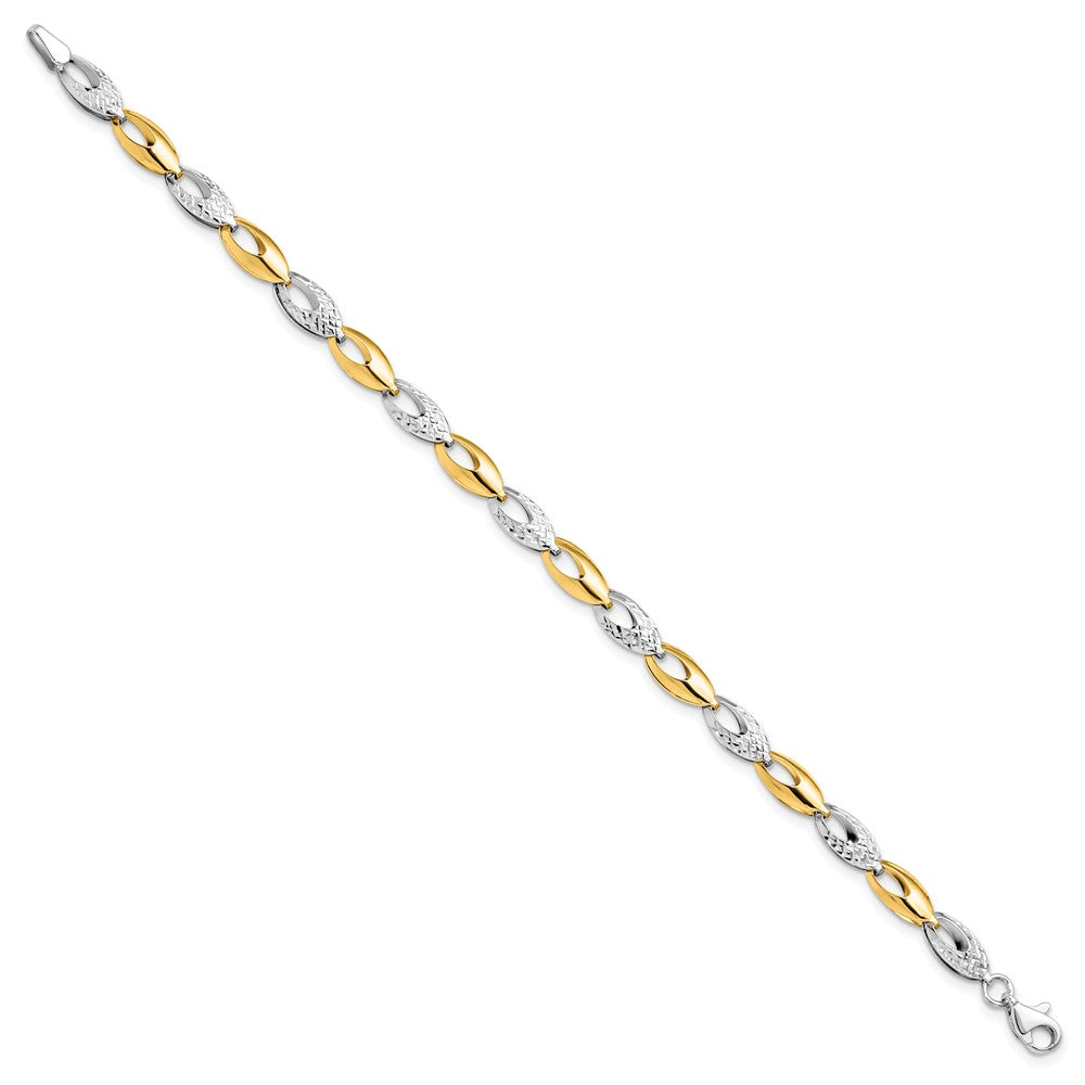 14K Two-tone Polished and Diamond-cut Fancy Link 7 inch Bracelet