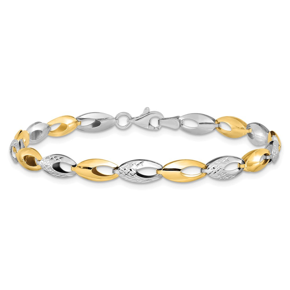 14K Two-tone Polished and Diamond-cut Fancy Link 7 inch Bracelet