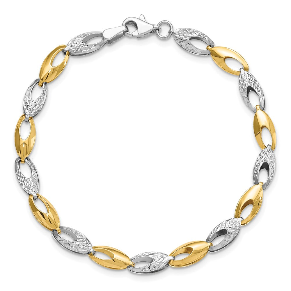 14K Two-tone Polished and Diamond-cut Fancy Link 7 inch Bracelet