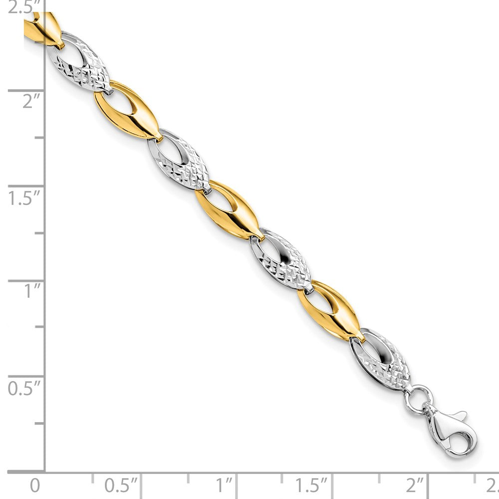 14K Two-tone Polished and Diamond-cut Fancy Link 7 inch Bracelet