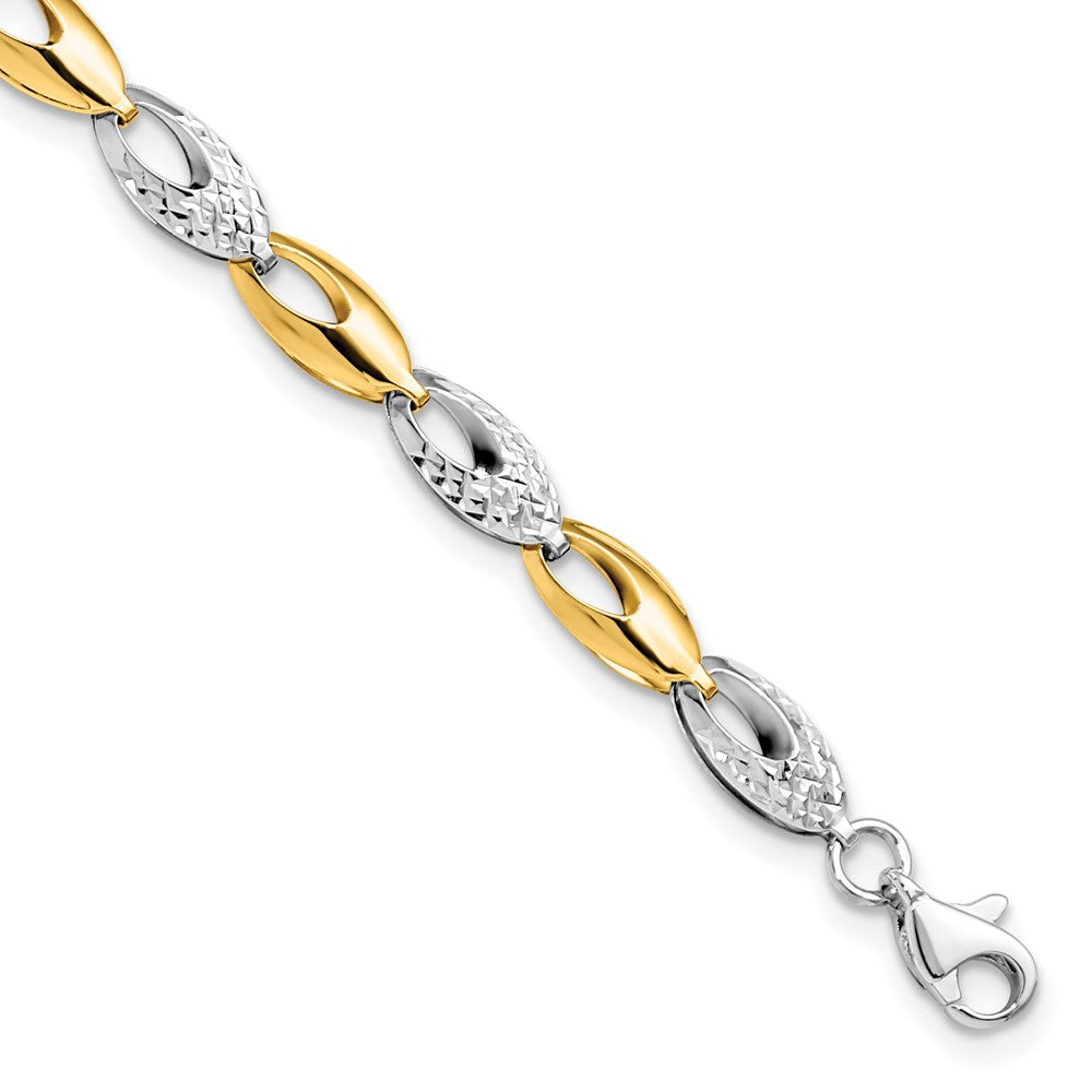 14K Two-tone Polished and Diamond-cut Fancy Link 7 inch Bracelet