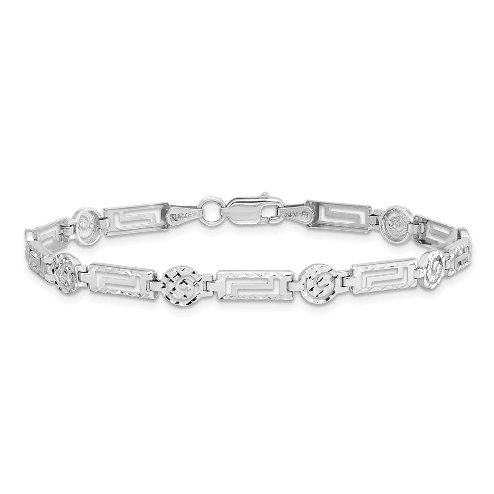 14K White Gold Polished and Diamond-cut Rectangle 7 inch Bracelet