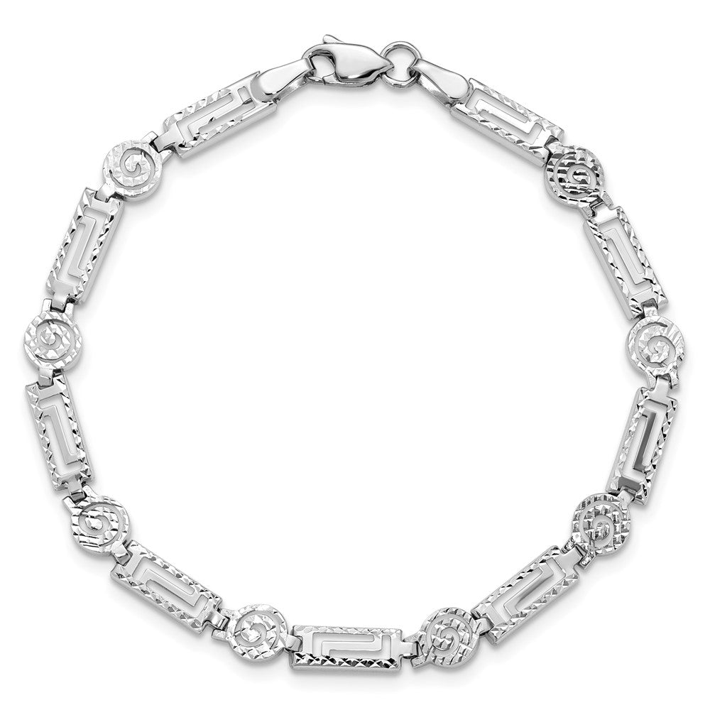 14K White Gold Polished and Diamond-cut Rectangle 7 inch Bracelet