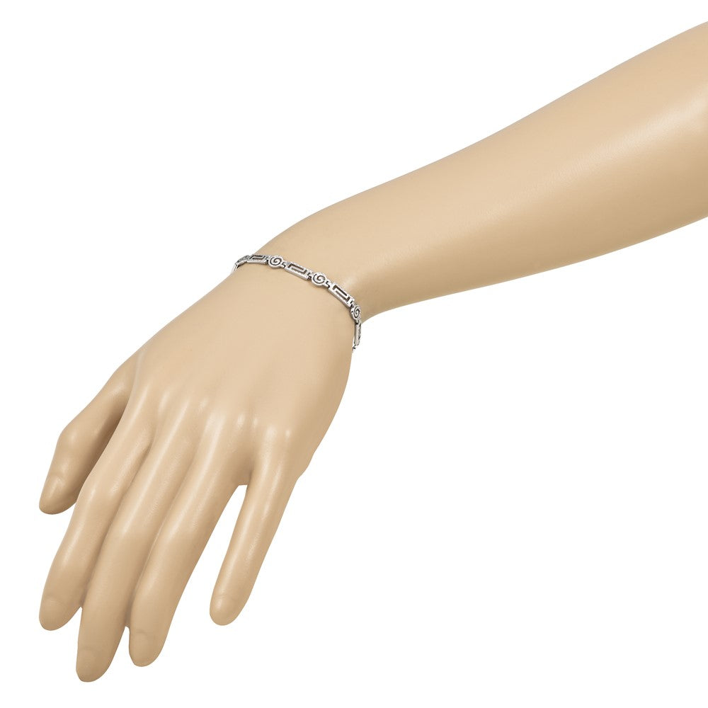 14K White Gold Polished and Diamond-cut Rectangle 7 inch Bracelet