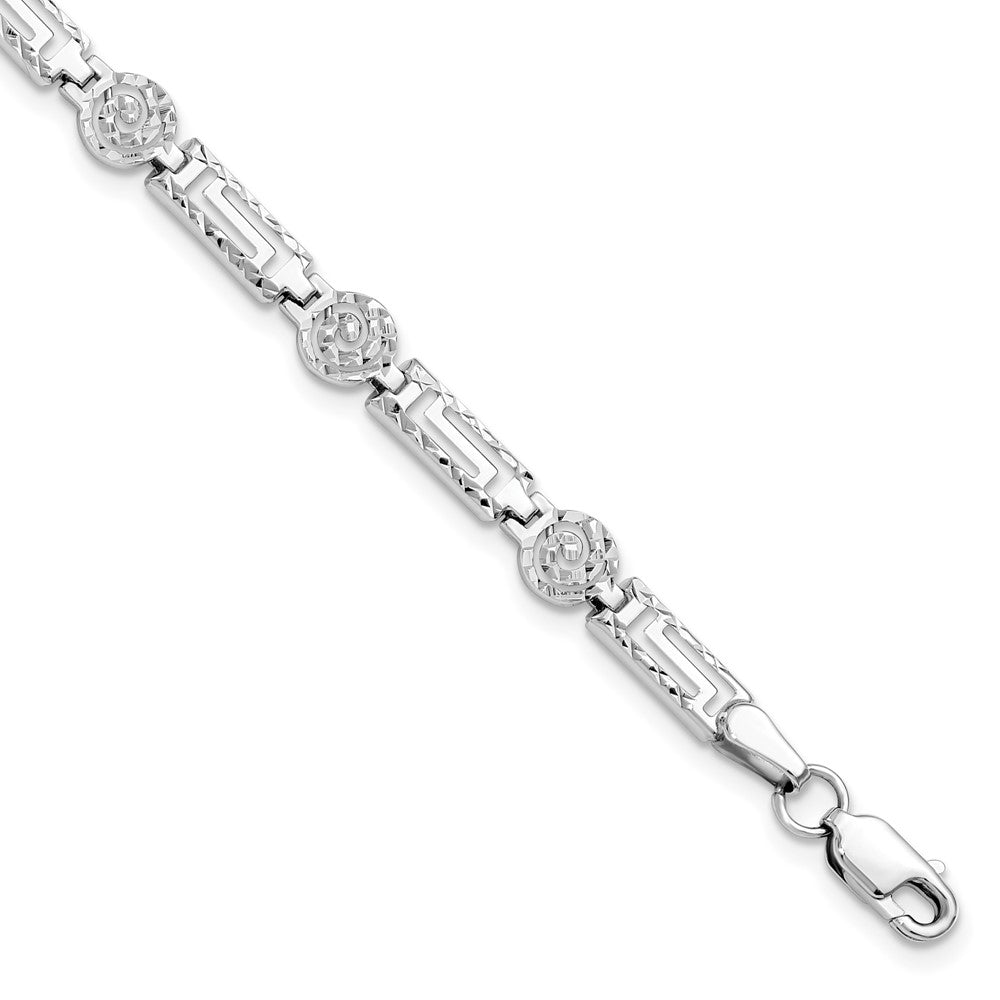 14K White Gold Polished and Diamond-cut Rectangle 7 inch Bracelet