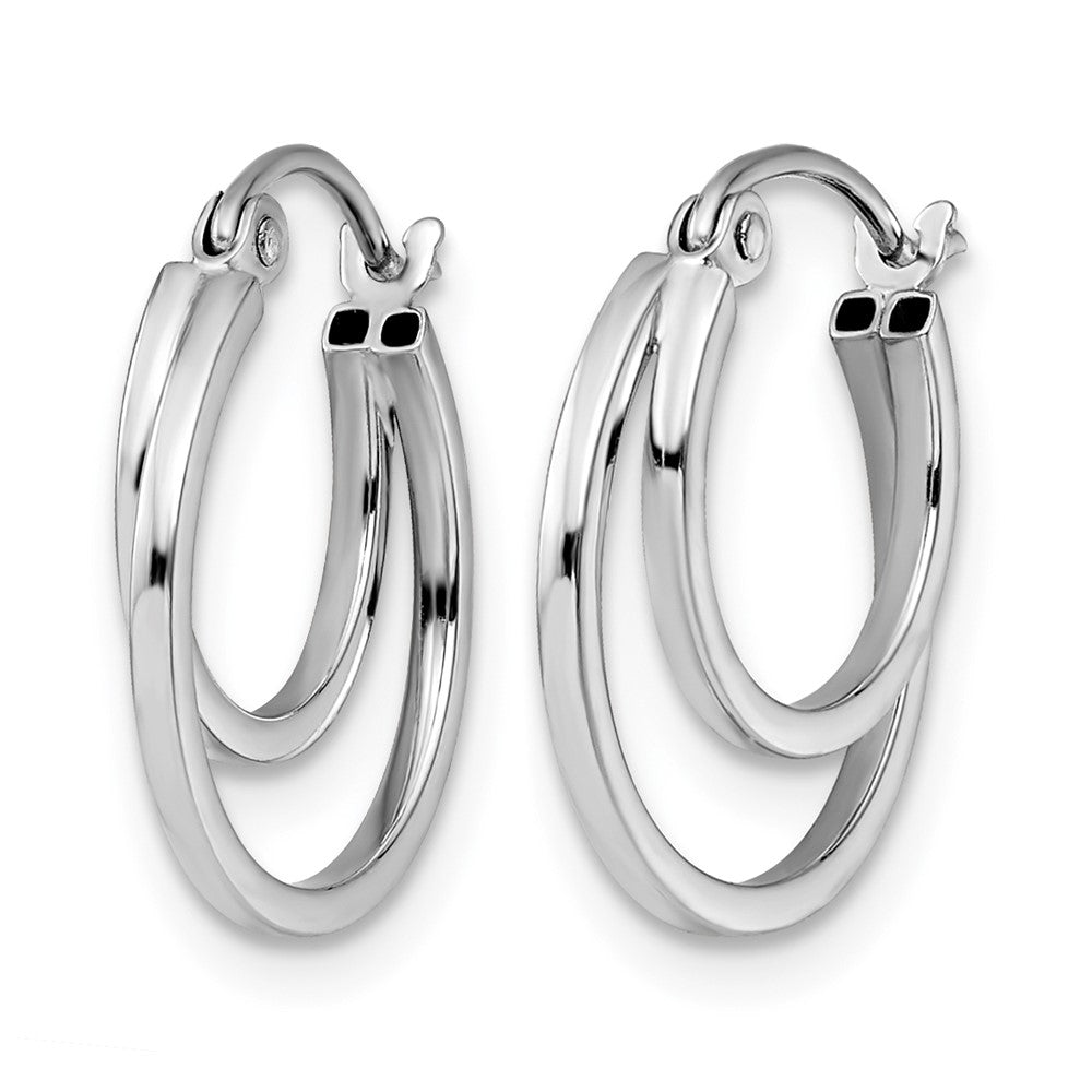 14K White Gold Polished 2 Row Stacked Round Hoop Earrings