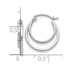 14K White Gold Polished 2 Row Stacked Round Hoop Earrings