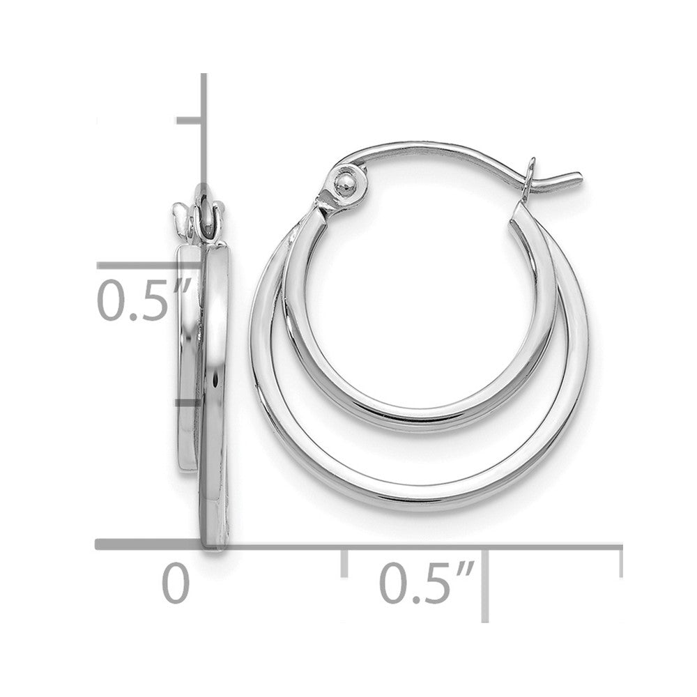 14K White Gold Polished 2 Row Stacked Round Hoop Earrings