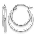 14K White Gold Polished 2 Row Stacked Round Hoop Earrings