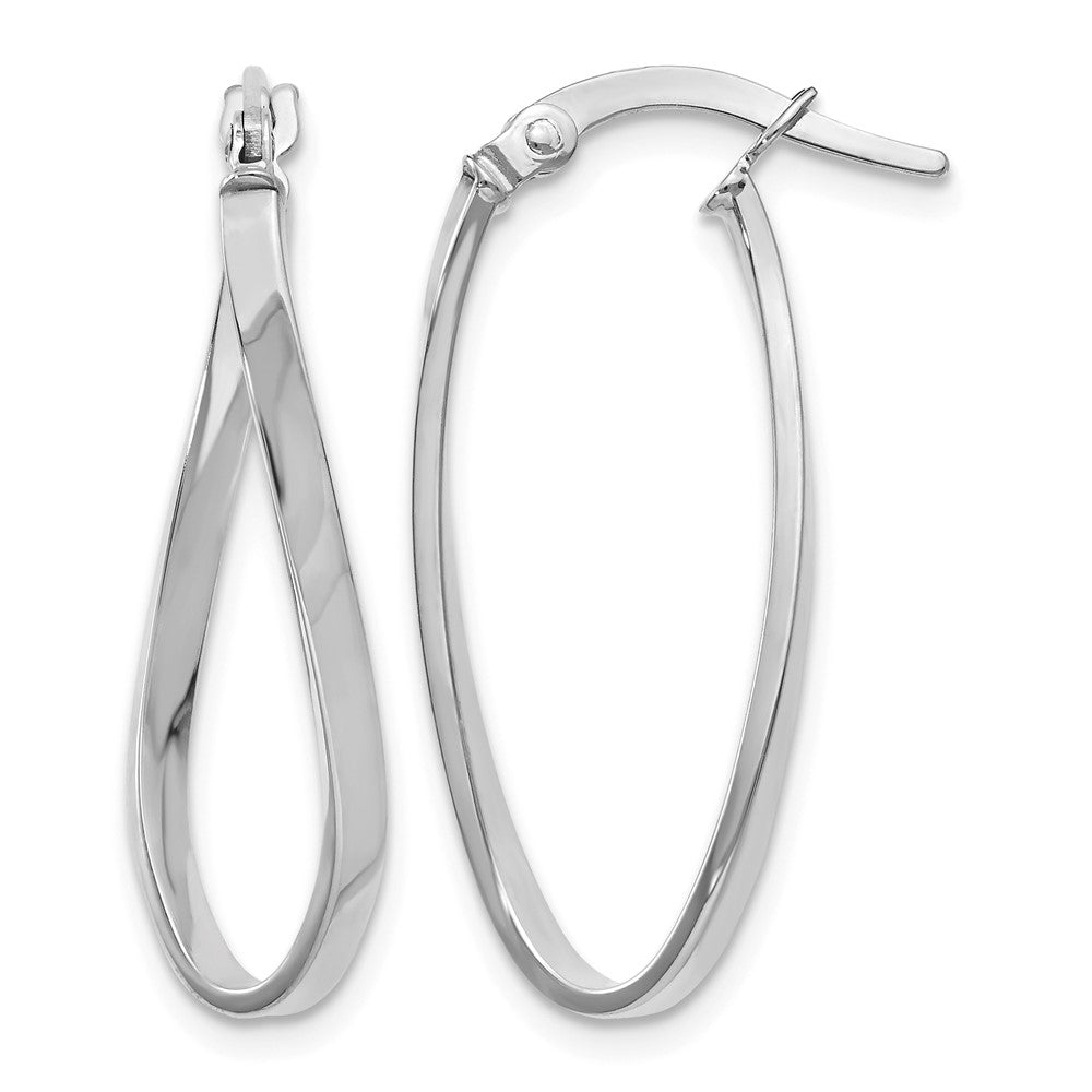 14K White Gold Polished Oval Hoop Earrings