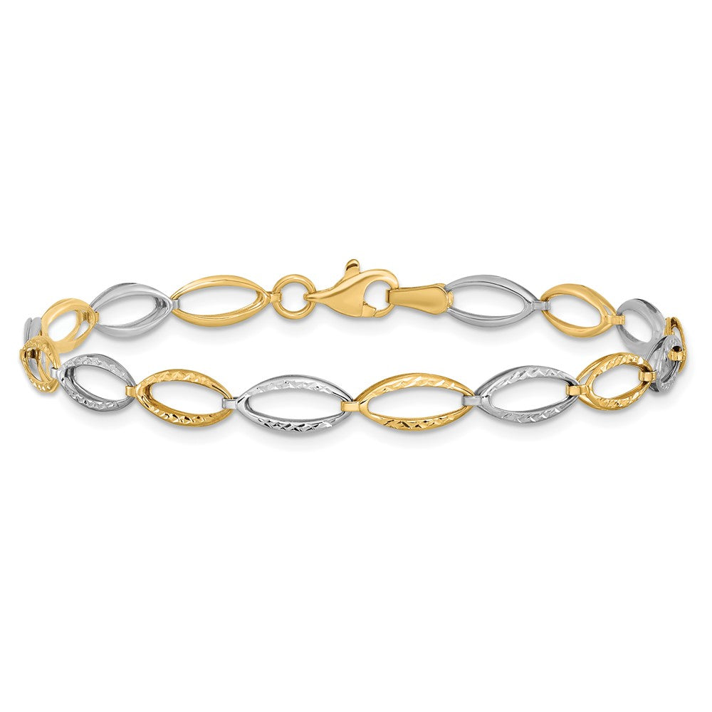 14K Two-tone Polished and Diamond-cut Oval Link 7 inch Bracelet