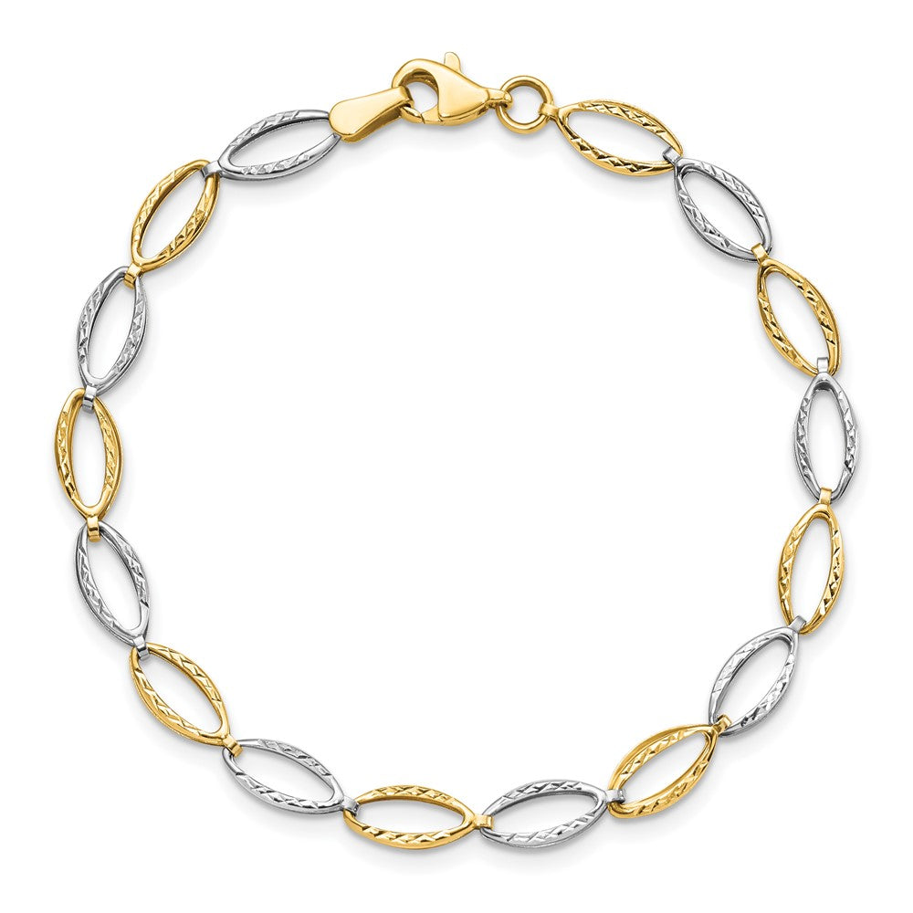 14K Two-tone Polished and Diamond-cut Oval Link 7 inch Bracelet