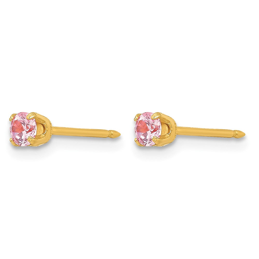 Inverness Stainless Steel 24K Gold-plated 3mm Pink CZ Post Piercing Earrings