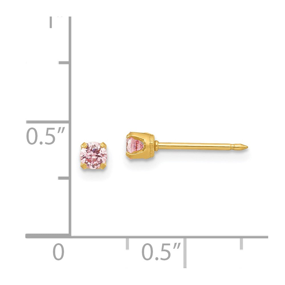 Inverness Stainless Steel 24K Gold-plated 3mm Pink CZ Post Piercing Earrings