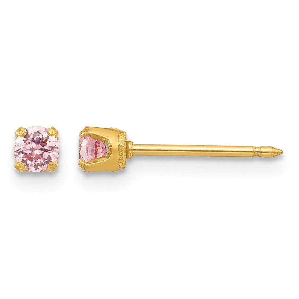 Inverness Stainless Steel 24K Gold-plated 3mm Pink CZ Post Piercing Earrings