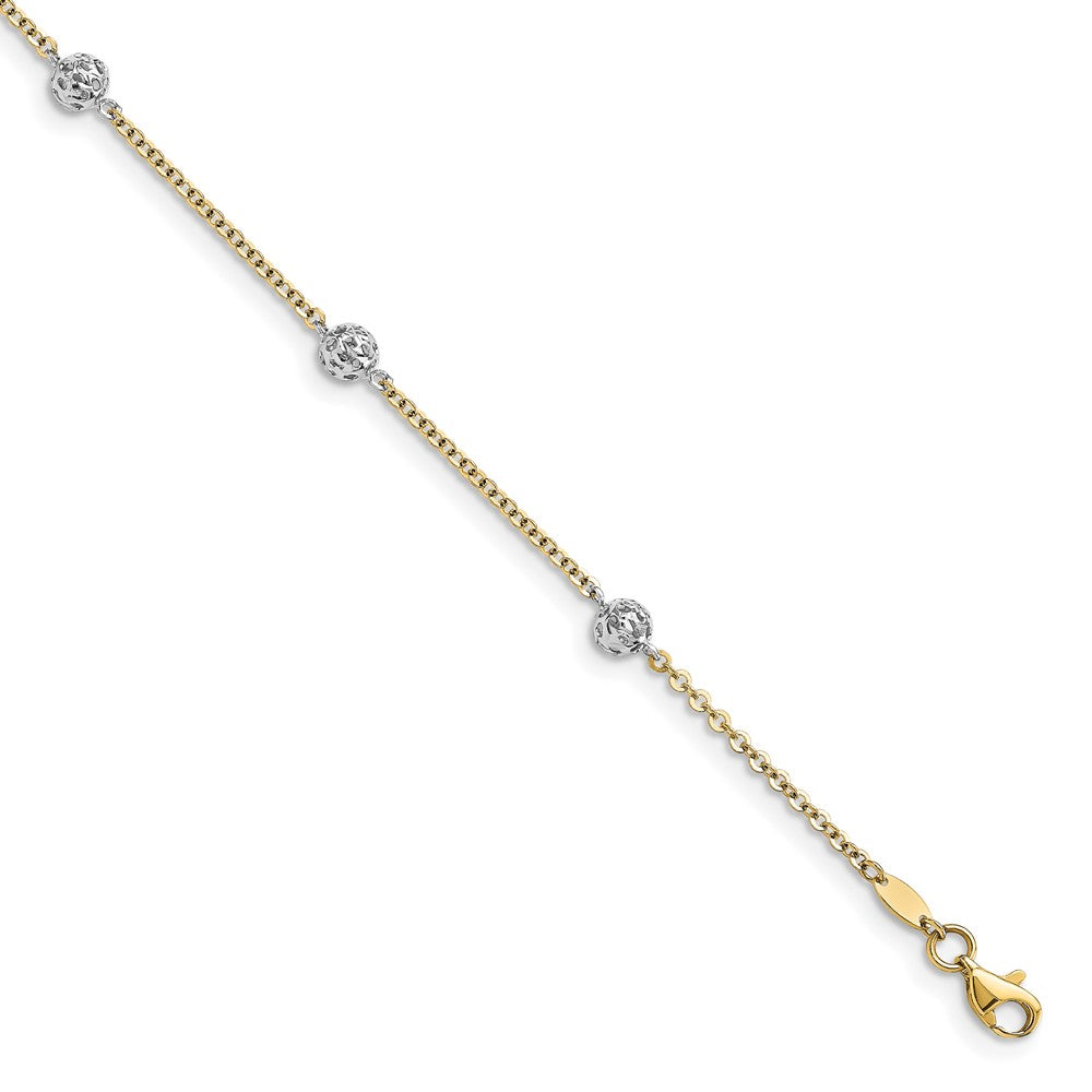 14K Two-tone Polished and Diamond-cut  Anklet