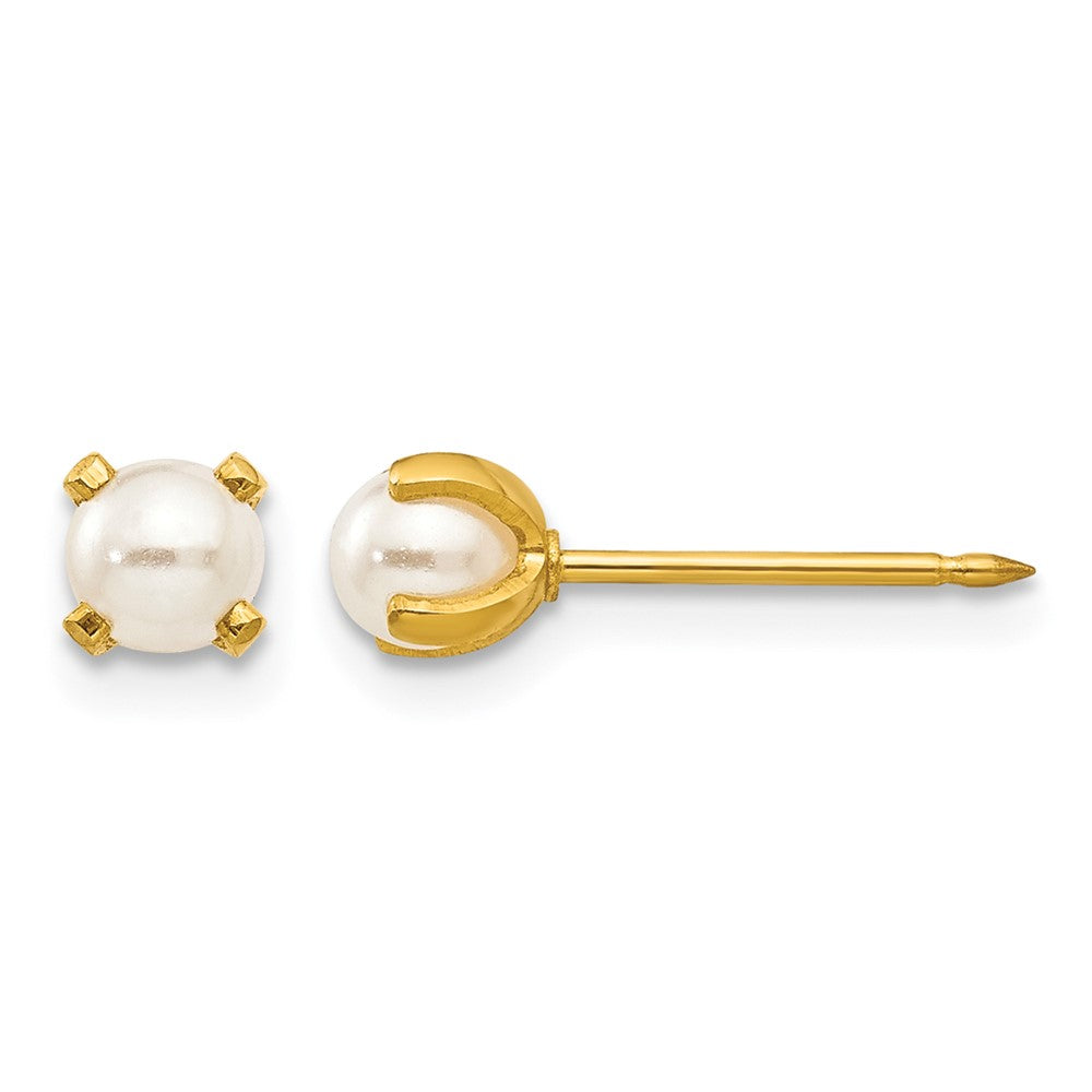 Inverness Stainless Steel 24K Gold-plated 4mm Simulated Pearl Post Piercing Earrings