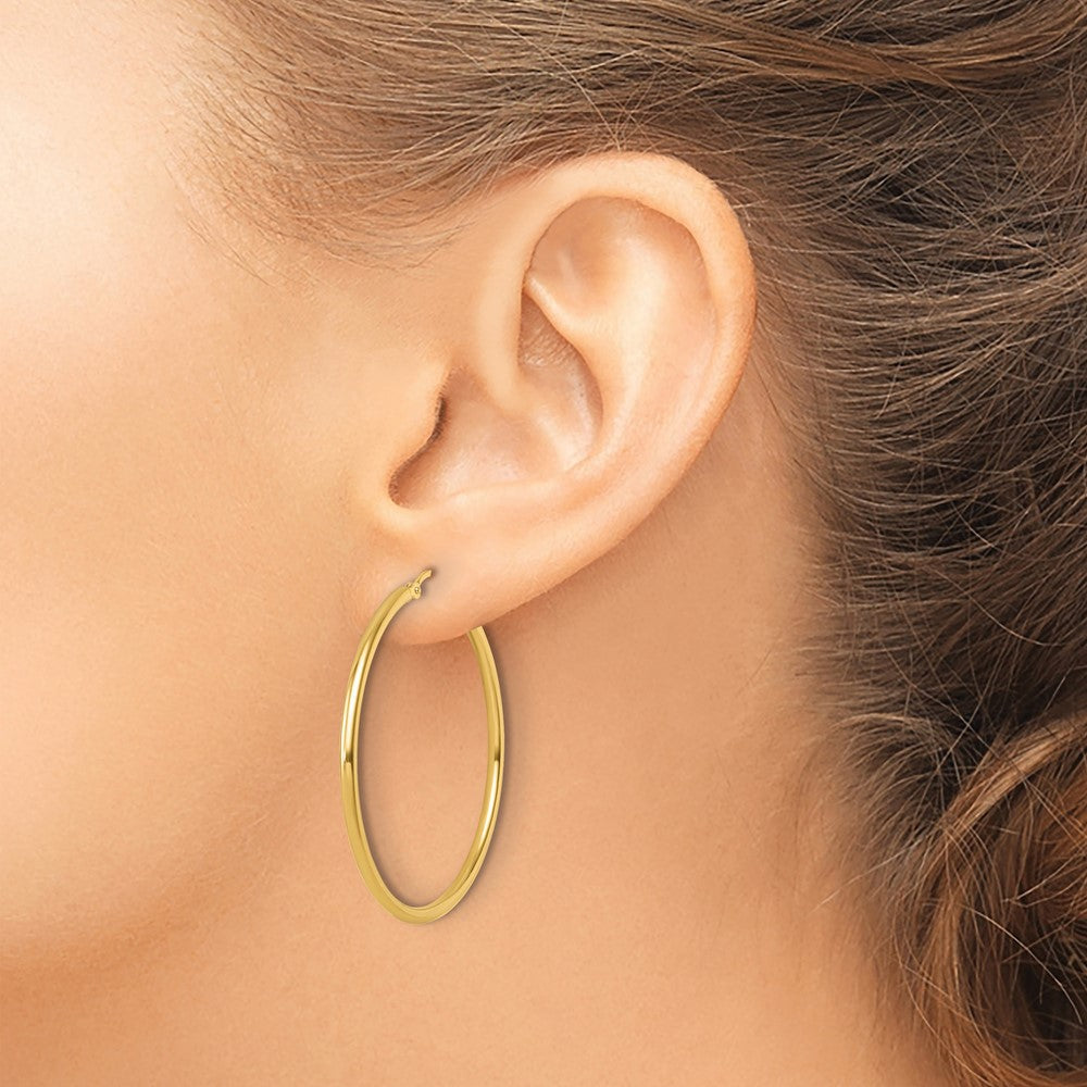 14K 2x40mm Polished Hoop Earrings