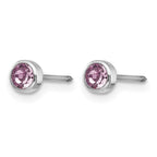 Inverness 14k White Gold 4mm June Purple Crystal Bezel Piercing Earrings