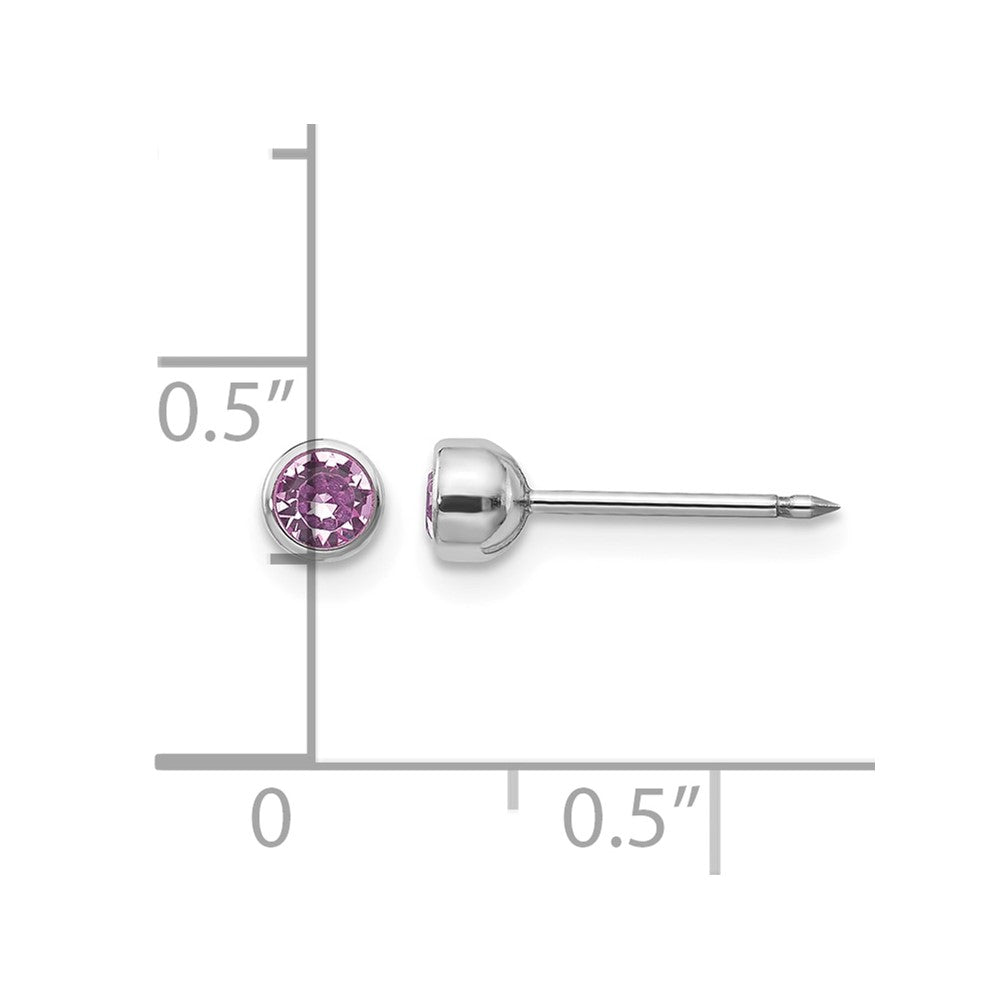Inverness 14k White Gold 4mm June Purple Crystal Bezel Piercing Earrings