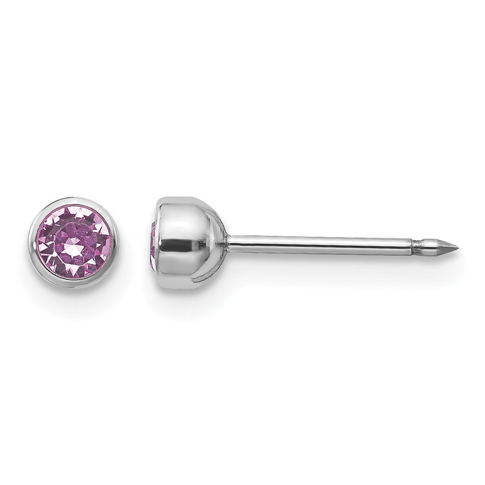 Inverness 14k White Gold 4mm June Purple Crystal Bezel Piercing Earrings