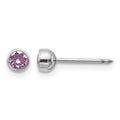 Inverness 14k White Gold 4mm June Purple Crystal Bezel Piercing Earrings