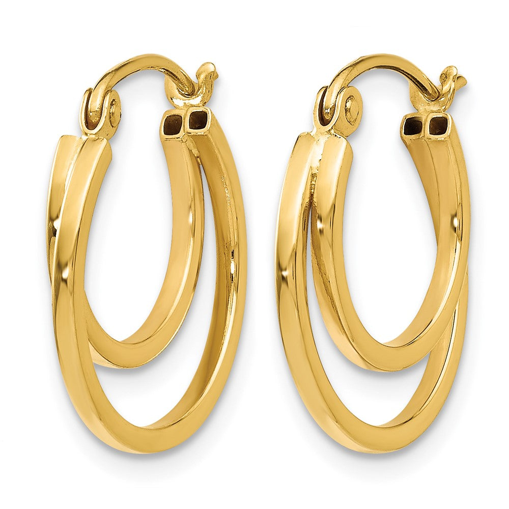 14K Polished 2 Row Stacked Round Hoop Earrings