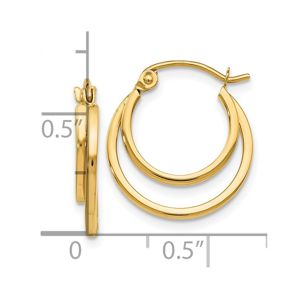 14K Polished 2 Row Stacked Round Hoop Earrings